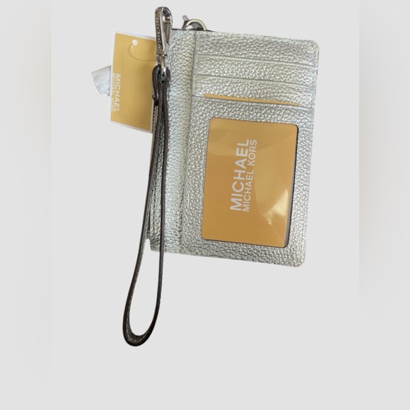 Michael Kors Coin Purse Wallet Wristlet Metallic Silver Money Pieces Pouch NWT - Picture 2 of 8